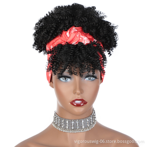 Headband Short bob Wavy Wigs for Black Women Glueless Synthetic Shoulder Length Wigs 16 Inch Headwrap Wigs Headband Attached